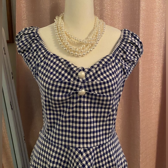 Muxxn Vintage Inspired XL Blue/white plaid,  Short sleeve, A-line dress - Picture 2 of 8
